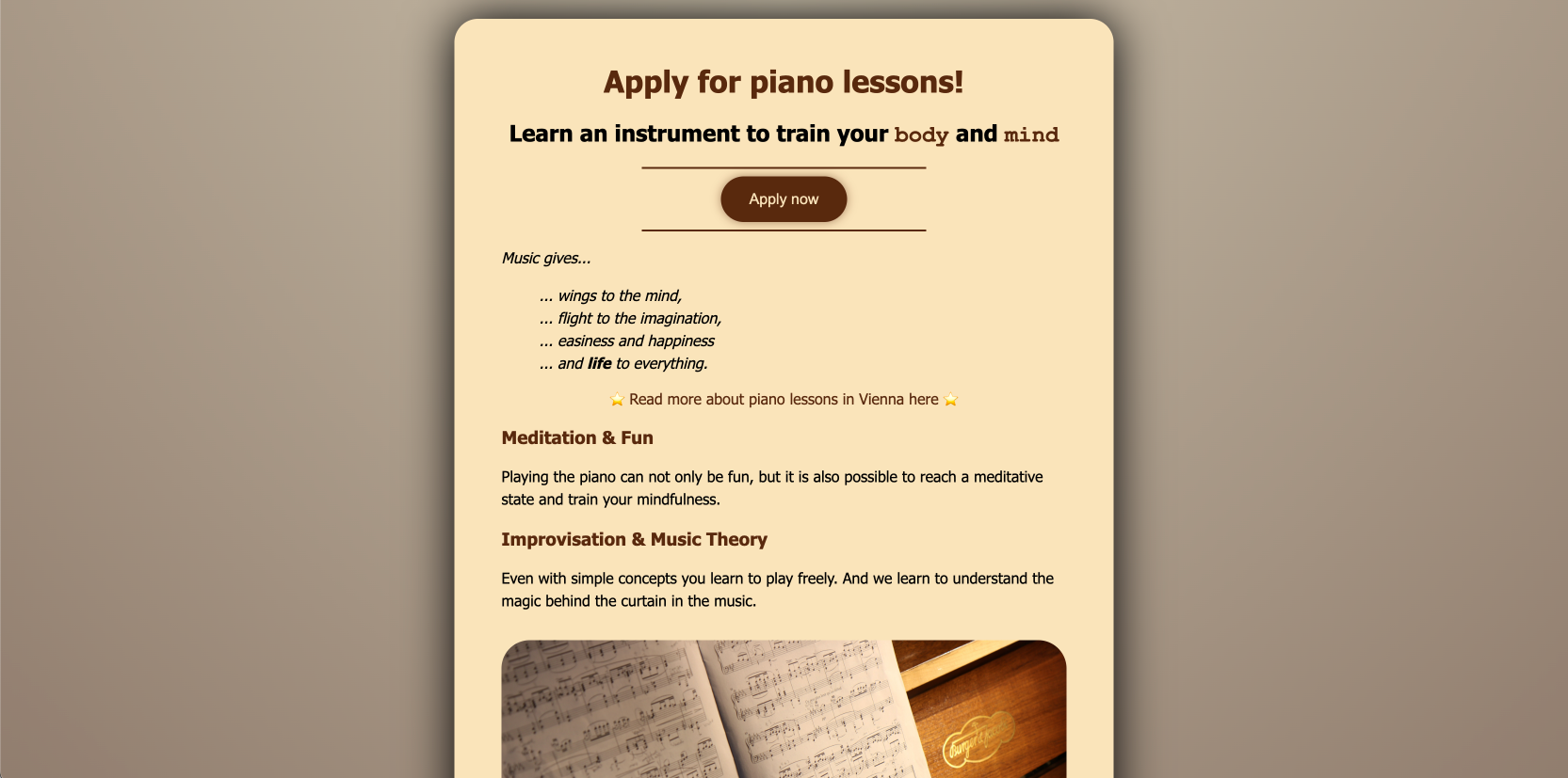 Screenshot of my piano lesson project
